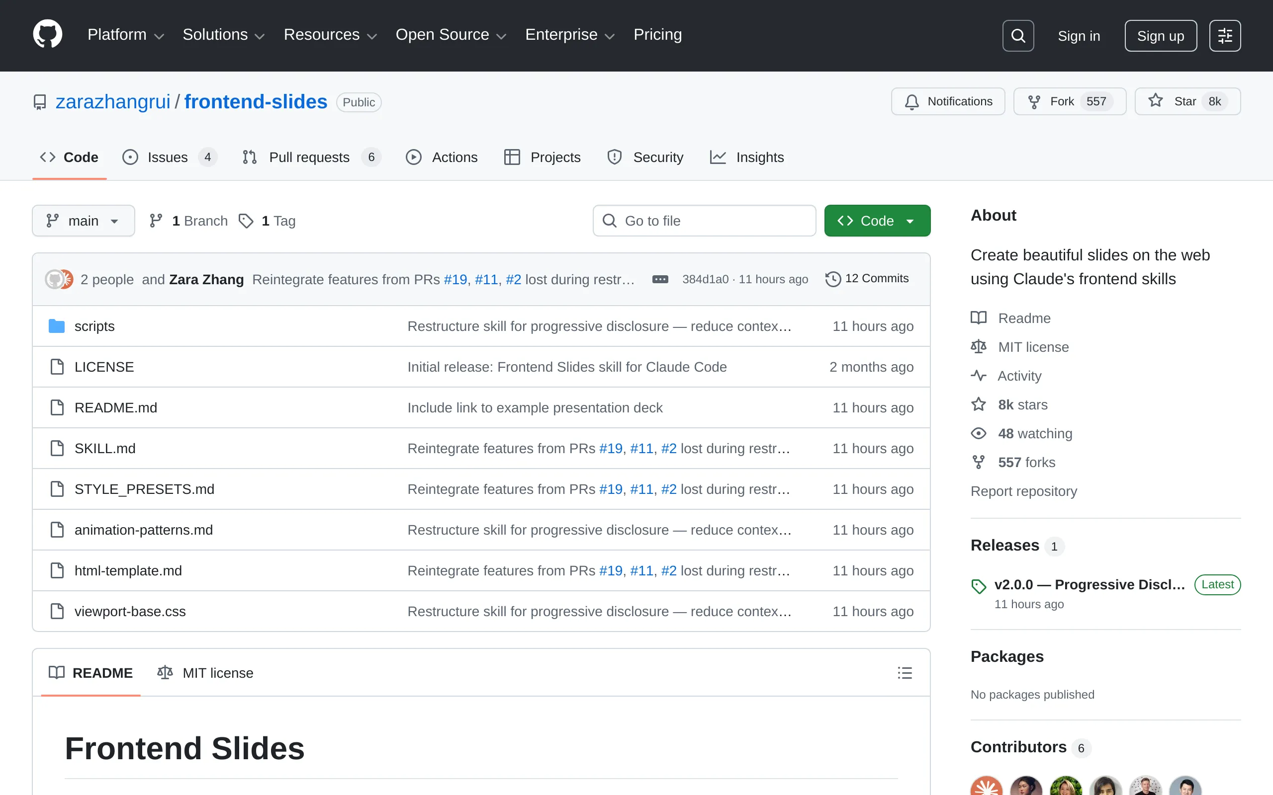 frontend-slides skill on GitHub